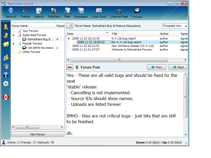 Retroshare v0.4.11 Forums