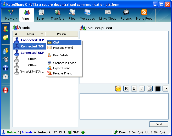 Retroshare v0.4.13 main window