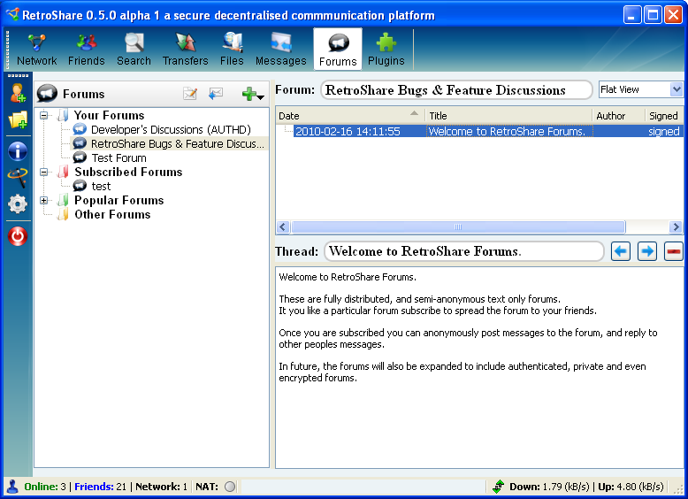 Retroshare v0.5 Forums