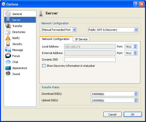 Retroshare v0.5 server options