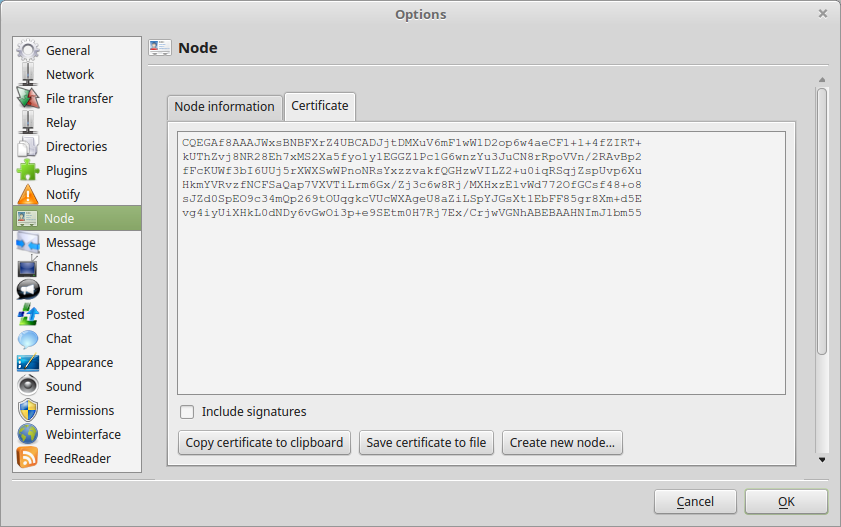 node settings